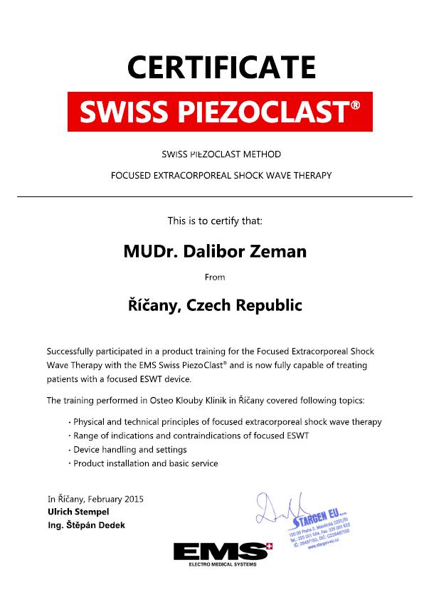 Swiss PiezoClast certificate